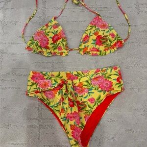 Floral Yellow and Pink Bikini Set